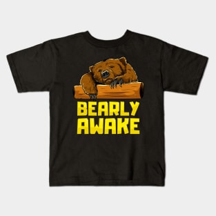 Bearly Awake Sleeping Bear Funny Barely Sleepy Pun Kids T-Shirt